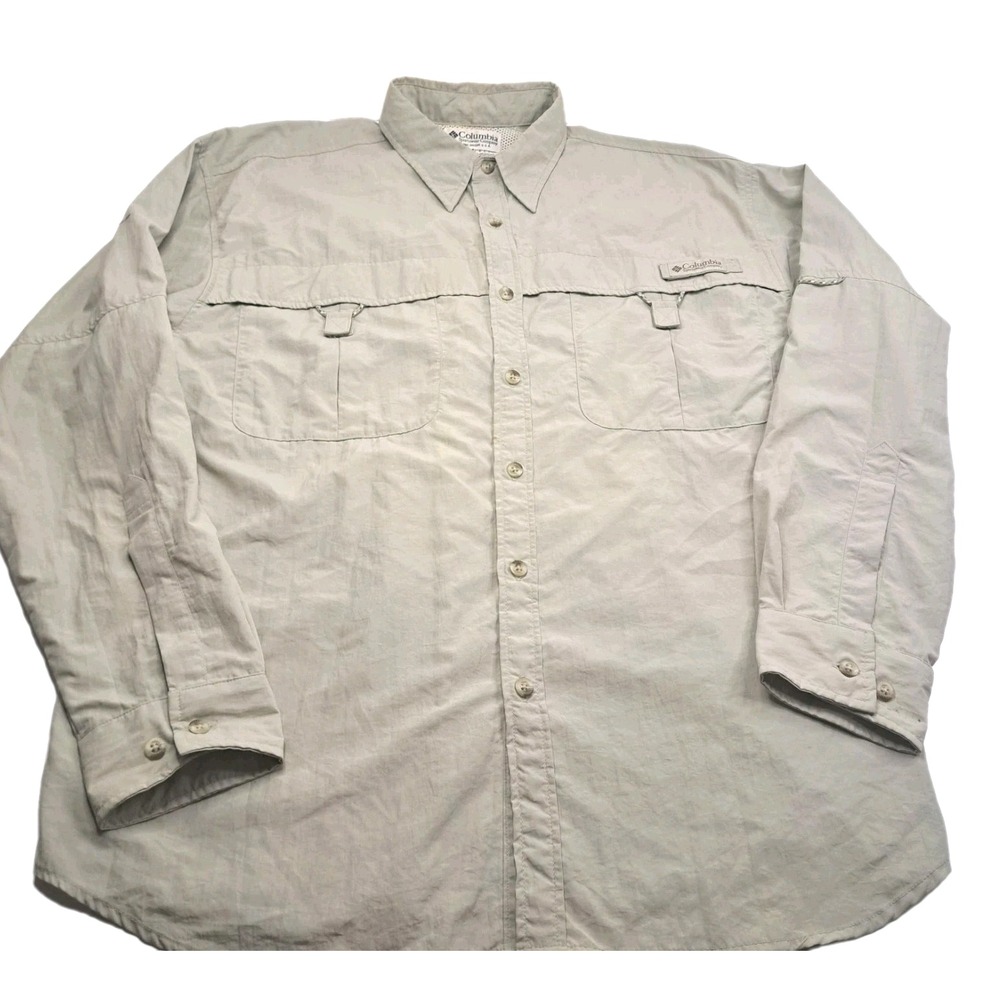 Columbia PFG Fishing Shirt Mens M Beige Good Long Sleeve Vented Button Down